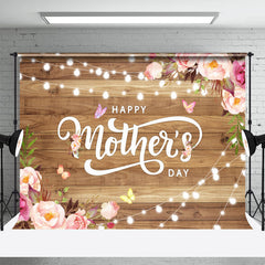 Lofaris Boho Floral Light Wooden Happy Mothers Day Backdrop