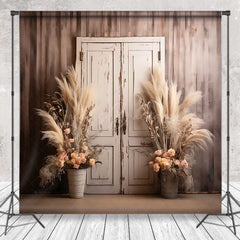 Lofaris Boho Floral Retro Wooden Door Photography Backdrop