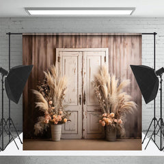 Lofaris Boho Floral Retro Wooden Door Photography Backdrop