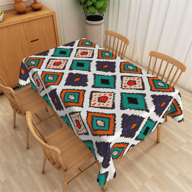 Lofaris Boho Geometric Pattern Rustic Argyle Tablecloth