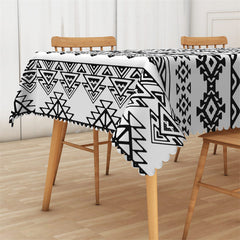 Lofaris Boho Geometric Texture Black And White Tablecloth