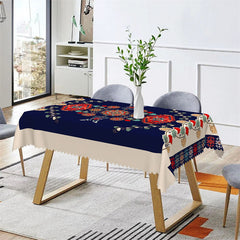 Lofaris Boho Gingkgo Red Dark Blue Rectangle Tablecloth