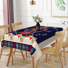 Lofaris Boho Gingkgo Red Dark Blue Rectangle Tablecloth