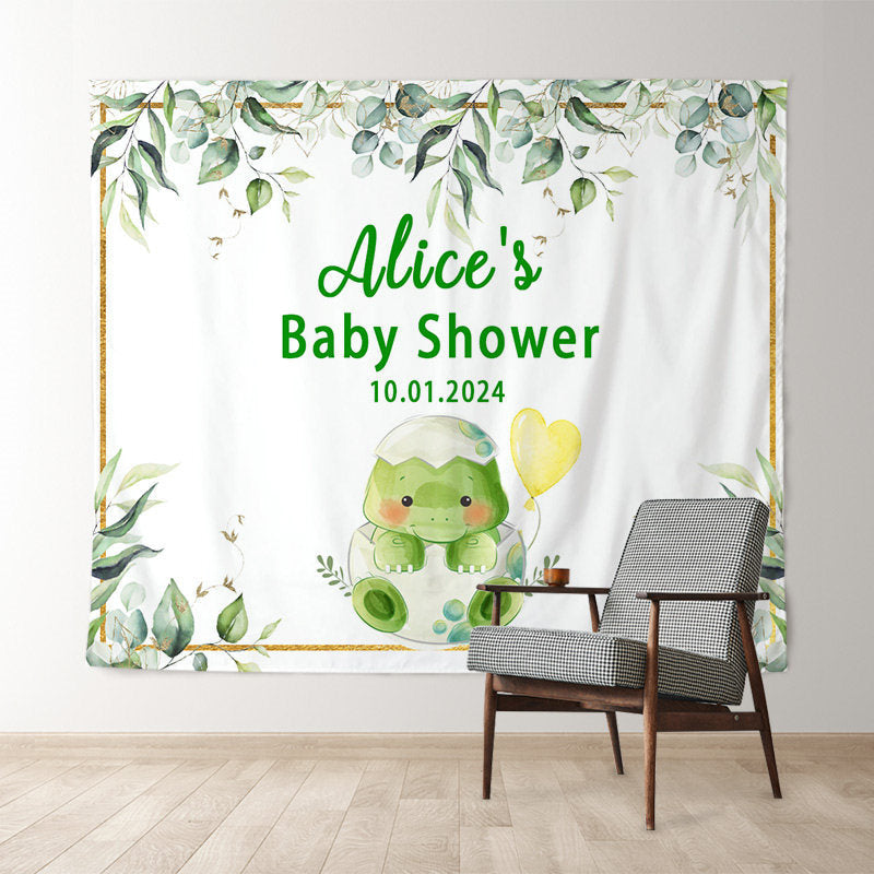 Lofaris Boho Green Leaf Dinosaur Custom Baby Shower Backdrop