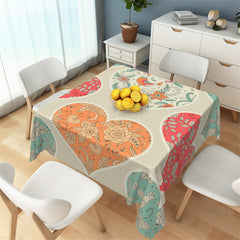 Lofaris Boho Heart Shape Floral Red Orange Square Tablecloth