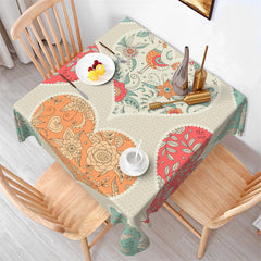 Lofaris Boho Heart Shape Floral Red Orange Square Tablecloth