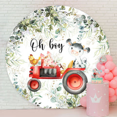 Lofaris Boho Leaf Animals Oh Boy Round Baby Shower Backdrop