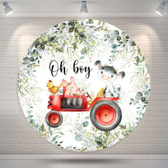 Lofaris Boho Leaf Animals Oh Boy Round Baby Shower Backdrop