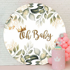 Lofaris Boho Leaves Oh Baby Shower Party Round Backdrop