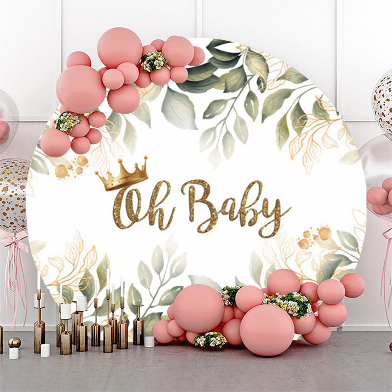 Lofaris Boho Leaves Oh Baby Shower Party Round Backdrop