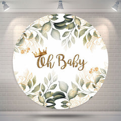 Lofaris Boho Leaves Oh Baby Shower Party Round Backdrop