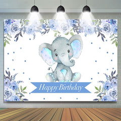 Lofaris Boho Light Blue Floral Elephant Birthday Backdrop