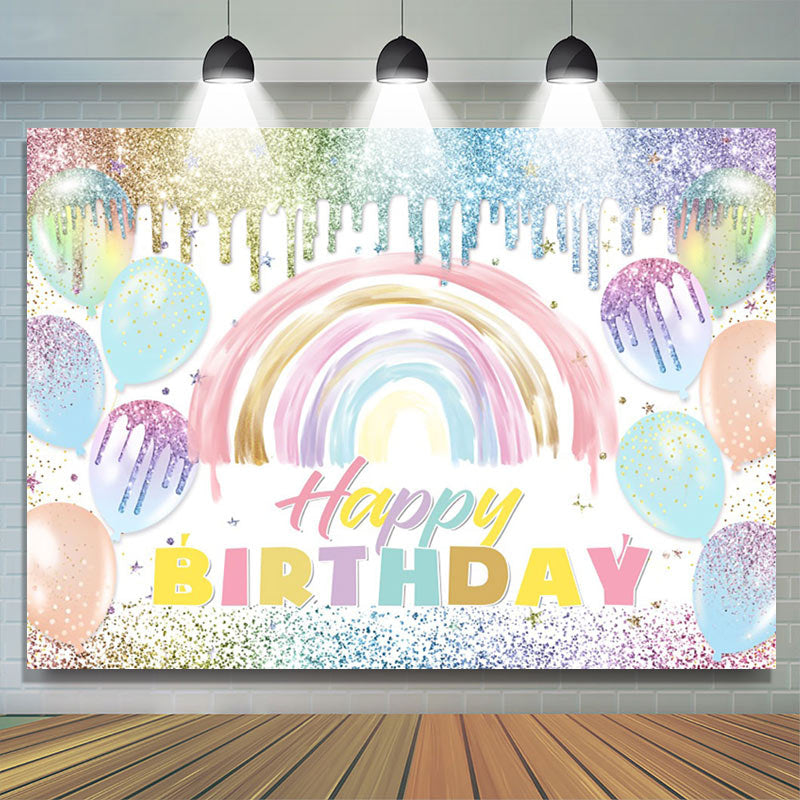 Lofaris Boho Macaron Color Glitter Balloons Birthday Backdrop