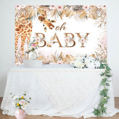 Lofaris Boho Pink Floral Leaves Giraffe Baby Shower Backdrop