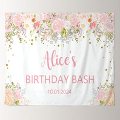 Lofaris Boho Pink Floral Personalized Birthday Backdrop