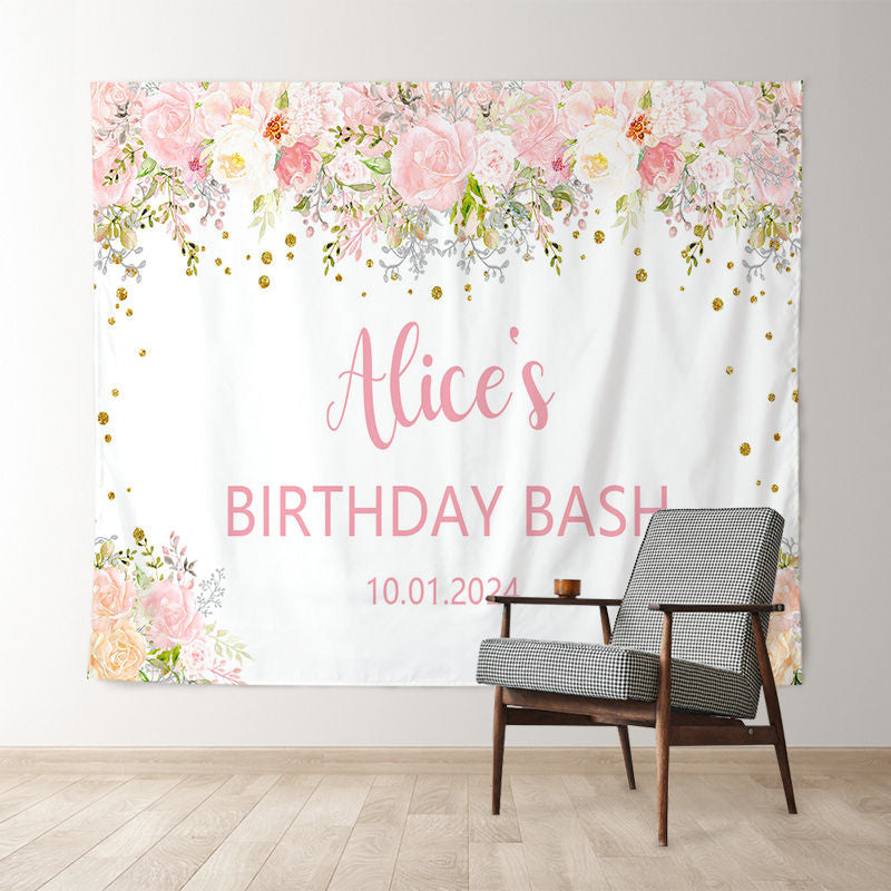 Lofaris Boho Pink Floral Personalized Birthday Backdrop