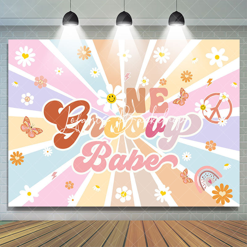 Lofaris Boho Rainbow Stripe One Groovy Babe Birthday Backdrop