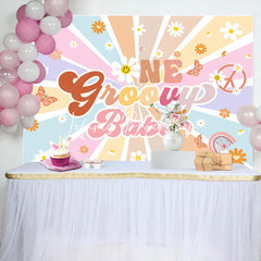 Lofaris Boho Rainbow Stripe One Groovy Babe Birthday Backdrop