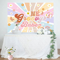 Lofaris Boho Rainbow Stripe One Groovy Babe Birthday Backdrop