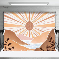 Lofaris Boho Sun Lake Mountain Leaves Natural Party Backdrop