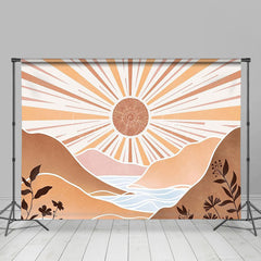 Lofaris Boho Sun Lake Mountain Leaves Natural Party Backdrop