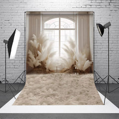 Lofaris Boho Window Light White Reed Rice Wedding Backdrop