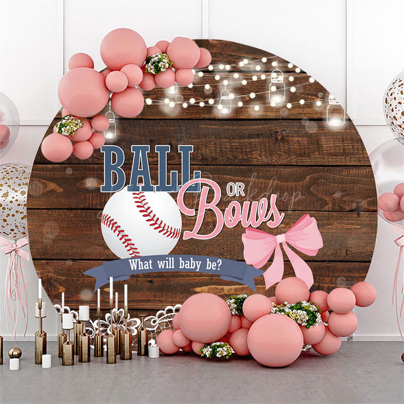 Lofaris Bokeh Ball Or Bows Wood Round Gender Reveal Backdrop