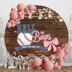 Lofaris Bokeh Ball Or Bows Wood Round Gender Reveal Backdrop