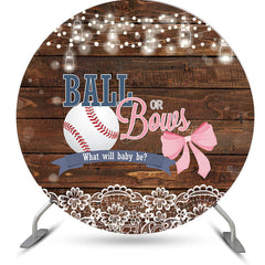 Lofaris Bokeh Ball Or Bows Wood Round Gender Reveal Backdrop