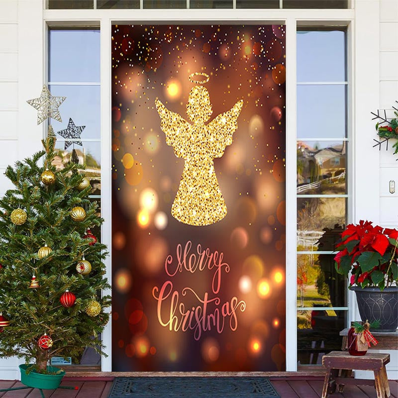 Lofaris Bokeh Glitter Angel Merry Christmas Door Cover Decor