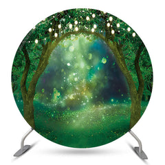 Lofaris Bokeh Light Green Forest Wedding Round Backdrop