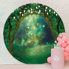 Lofaris Bokeh Light Green Forest Wedding Round Backdrop