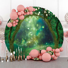 Lofaris Bokeh Light Green Forest Wedding Round Backdrop