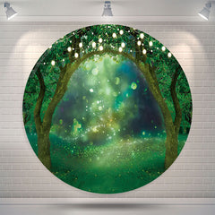 Lofaris Bokeh Light Green Forest Wedding Round Backdrop