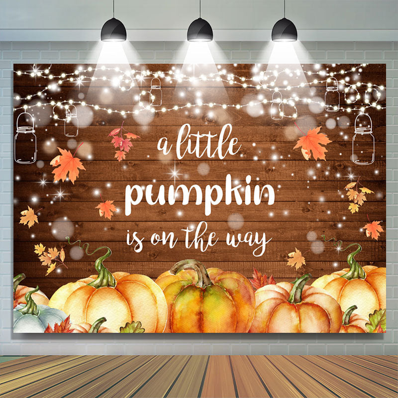 Lofaris Bokeh Light Leaf Pumpkin Wood Baby Shower Backdrop