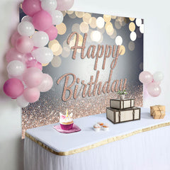 Lofaris Bokeh Rose Gold Glitter Happy Birthday Backdrop