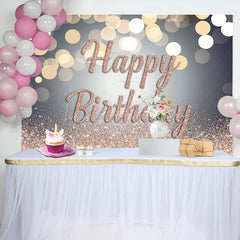 Lofaris Bokeh Rose Gold Glitter Happy Birthday Backdrop