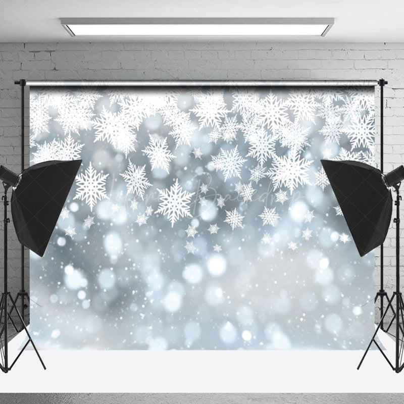 Lofaris Bokeh Snowflake White Winter Scenery Backdrop