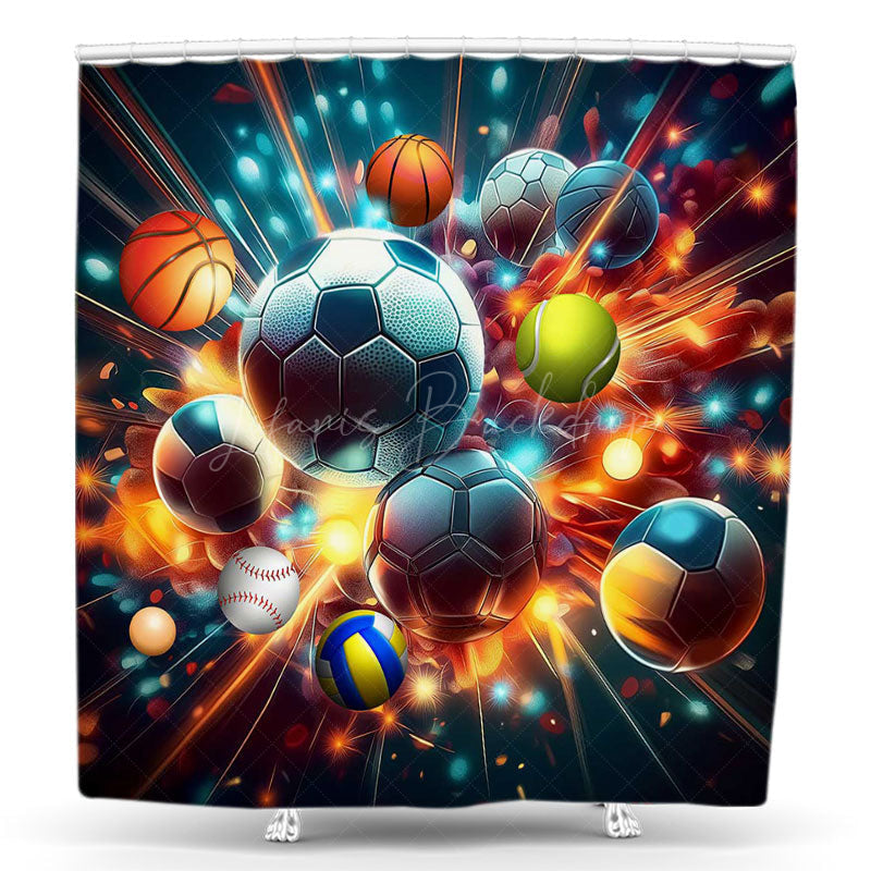 Lofaris Bokeh Various Flying Balls Sports Shower Curtain