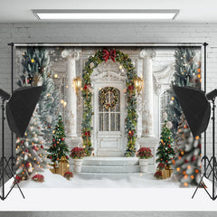 Lofaris Bokeh White Luxury Door Trees Christmas Backdrop