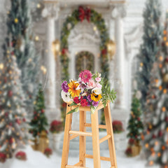 Lofaris Bokeh White Luxury Door Trees Christmas Backdrop