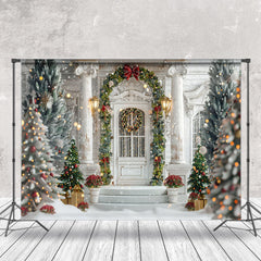 Lofaris Bokeh White Luxury Door Trees Christmas Backdrop