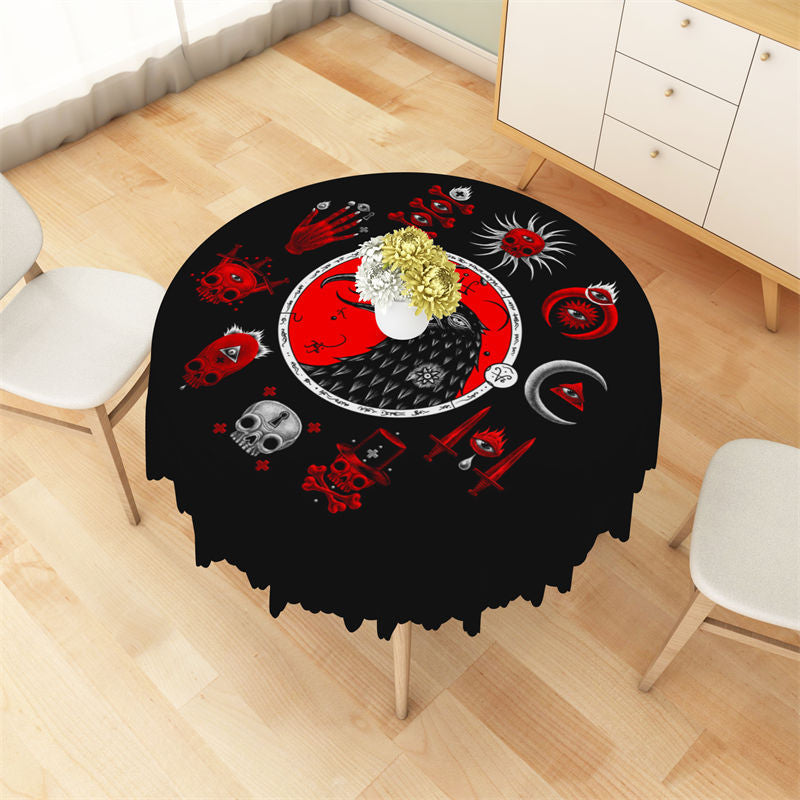 Lofaris Bones Eagle Eyes Pattern Halloween Circle Tablecloth