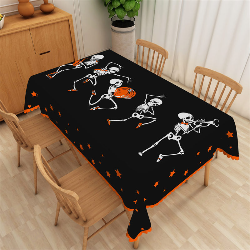 Lofaris Bones Pattern Black Halloween Rectangle Tablecloth