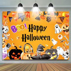 Lofaris Boo Pumpkin Ghost Eyeball Orange Halloween Backdrop