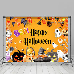 Lofaris Boo Pumpkin Ghost Eyeball Orange Halloween Backdrop