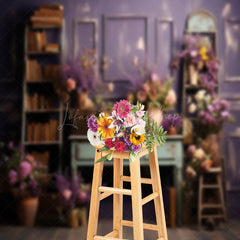 Lofaris Bookshelf Purple Flower Old Desk Photo Backdrop