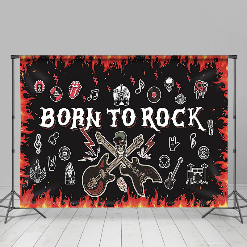 Lofaris Born To Rock Spark Guitar Skull Face Party Backdrop