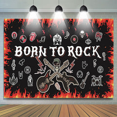 Lofaris Born To Rock Spark Guitar Skull Face Party Backdrop