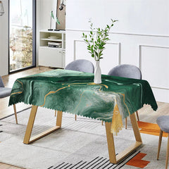 Lofaris Bottle Green Gold Wave Pattern Rectangle Tablecloth